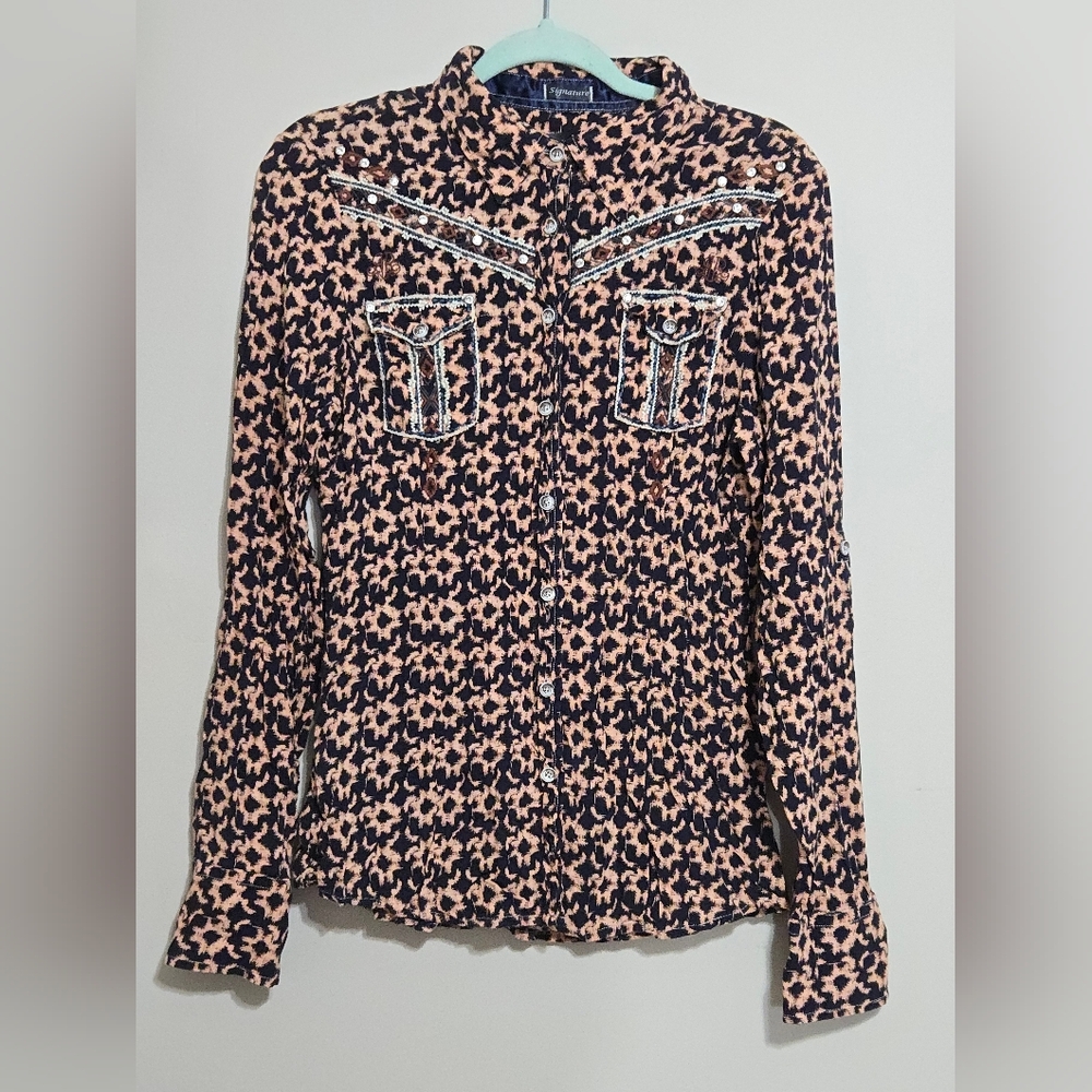 Roar Western Shirt - Beautiful Stitching Details - Studs Embellishments- Size M